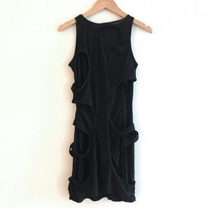 BLACK MESH DRESS LAYERED DECONSTRUCTED W/ CUT OUT HOLES